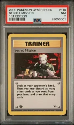 TCG 2000 Pokemon GYM HEROES Trainer 1ST Edition Card SECRET MISSION # 118 PSA 7 - Image 1