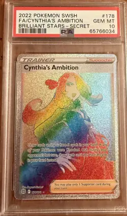 2022 Pokemon Brilliant Stars #178 Cynthia’s Ambition Full Art Secret Rare PSA 10 - Image 1