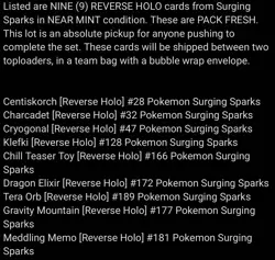 Pokemon TCG Surging Sparks REVERSE Holo Lot of 9 Near Mint/Mint Condition - Image 3