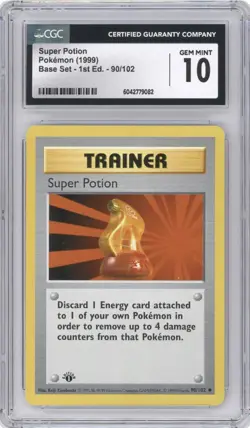 CGC 10 - 1999 Base Set 1st Edition Shadowless 90/102 Super Potion Pokemon Card - Image 1
