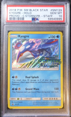 2018 POKEMON CELESTIAL STORM KYOGRE HOLO SM129 PROMO PRERELEASE STAFF PSA 10 - Image 1