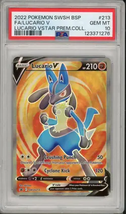 2022 Pokemon SWSH Black Star Promo Lucario V Premium Collection #213 PSA 10 - Image 1