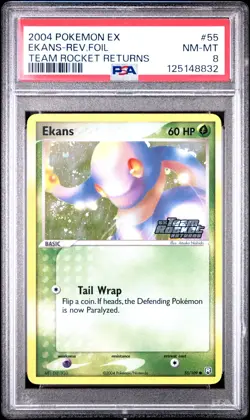 2004 POKEMON EX TEAM ROCKET RETURNS 55 EKANS-REVERSE FOIL PSA 8 - Image 1