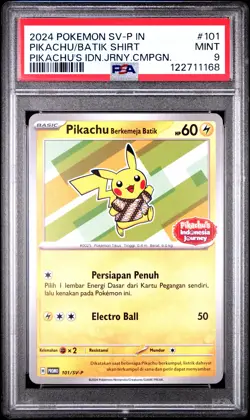 2024 POKEMON INDONESIAN SV-P PROMO #101 PIKACHU IN BATIK SHIRT PSA 9 - Image 1