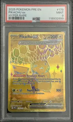 Pokemon 2025 Prismatic Evolutions Hyper Rare Pikachu EX 179, PSA 9 - Image 1