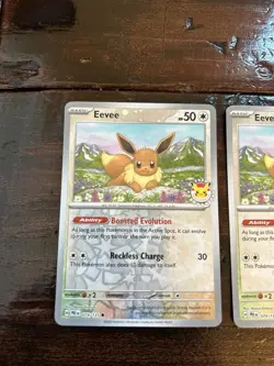Eevee 074/131 Sv: Prismatic Evolutions Promo 2025 Pokemon Day Stamp NM Lot Of 3 - Image 2