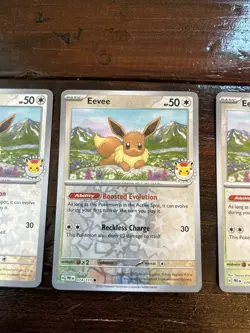Eevee 074/131 Sv: Prismatic Evolutions Promo 2025 Pokemon Day Stamp NM Lot Of 3 - Image 3