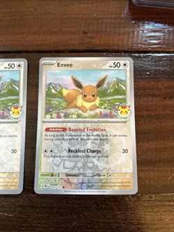 Eevee 074/131 Sv: Prismatic Evolutions Promo 2025 Pokemon Day Stamp NM Lot Of 3 - Image 4
