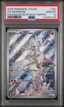 PSA 10 - 2025 POKEMON JTG EN-JOURNEY TOGETHER #167 N'S RESHIRAM ENHANCED BSTR B - Image 1