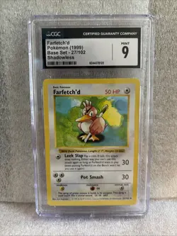 Pokemon English Farfetch'd 27/102 1999 Base Set (Shadowless) Uncommon CGC 9 Mint - Image 1