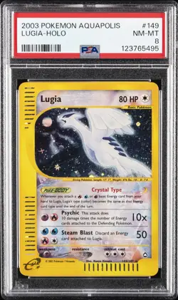 2003 POKEMON AQUAPOLIS CRYSTAL SECRET RARE HOLO #149 LUGIA PSA 8 - Image 1