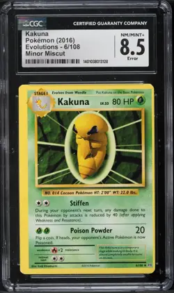 ERROR 2016 Pokemon XY Evolutions (Minor Miscut) Kakuna #6 CGC 8.5 NM-MT+ RARE! - Image 1
