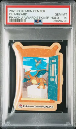 2023 POKEMON CENTER PIKACHU AWARD DELIVERY! STICKER HOLO CHARIZARD PSA 10 - Image 1