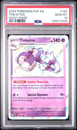 PSA 10 Tinkaton 167 Shiny Rare Pokemon 2024 Pokemon Paf En-Paldean Fates - Image 1