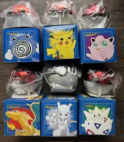 SEALED Set of 6 Blue Burger King Pokemon 23K Plated Trading Card Pokeballs - Image 1