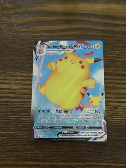 Pokemon TCG Surfing Pikachu VMAX 9/25 Celebrations Ultra Rare Full Art Holo Card - Image 1