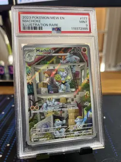 2023 Pokemon Mew En Machoke Illustration Rare 177/165 PSA9 - Image 1