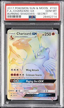2017 POKEMON SUN & MOON BURNING SHADOWS SECRET #150 FULL ART/CHARIZARD GX PSA 10 - Image 1