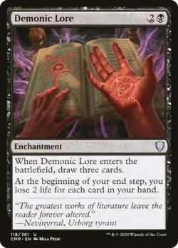 Demonic Lore 118 CMR MTG Black Uncommon Enchantment 2020 Draw Pesic - Image 1