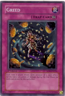 Yugioh! LP Greed - SOD-EN055 - Super Rare - 1st Edition Lightly Played, English - Image 1