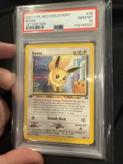 Pokemon Eevee Card 38/75 1st Edition Neo Discovery PSA 10 - Image 1