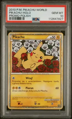 Pokemon Pikachu World Promo Polish Card Holo 2010 PSA 10 Gem Mint - Image 1
