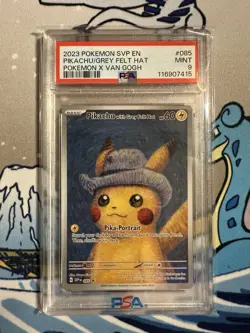 Pokemon Pikachu TCG Grey Felt Hat #085 Van Gogh Promo Card PSA 9 - Image 1