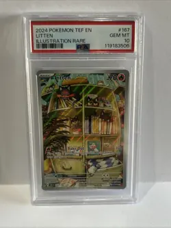 Pokemon 2024 Tef en Litten Illustration Card 167/162 PSA 10 Temporal Forces - Image 1