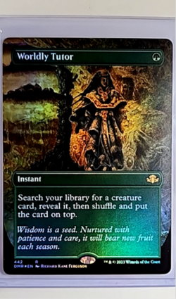 MTG Magic The Gathering Dominaria Remastered Borderless Foil #442 Worldly Tutor - Image 1