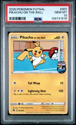 2020 POKEMON FUTSAL #001 PIKACHU ON THE BALL PSA 10 - Image 1