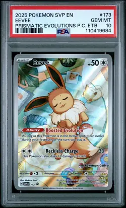2025 POKEMON PRISMATIC EVOLUTIONS POKEMON CENTER ETB SVP PROMO #173 EEVEE PSA 10 - Image 1