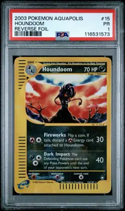 Pokemon TCG Houndoom 15/147 Reverse Foil Holo Card Rare Aquapolis PSA 1 Pop 2 - Image 1