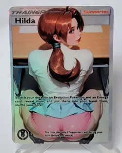 Pokemon Hilda Anima Waifu Sexy Doujin ACG DIY Trainer Full Art Card Holo NM+ - Image 1