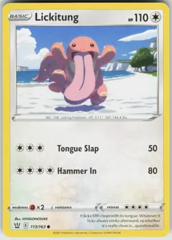 Pokemon Lickitung 113/163 SWSH05: Battle Styles Common NM - Image 1