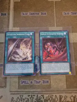 YUGIOH DESTRUCTION SWORDSMAN FUSION + KARMA OF THE DESTRUCTION SWORDSMAN 1ST NM - Image 1