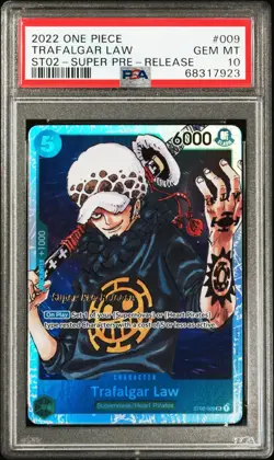 TRAFALGAR LAW ST02-009 SR SUPER PRE-RELEASE PSA 10 GEM MINT, 2022 ONE PIECE CARD - Image 1
