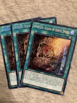 Yu-Gi-Oh! 3x WANTED: Seeker of Sinful Spoils RA03-EN074 Secret Rare Playset - Image 1