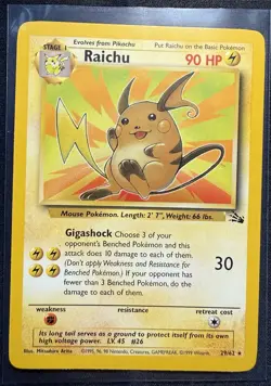 Pokemon TCG Raichu Card 29/62 Fossil Set Non-Holo Rare Unlimited 1999 WOTC LP - Image 1