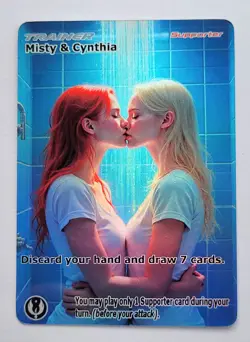 Pokemon Misty & Cynthia Anima Waifu Sexy Doujin ACG DIY Trainer Art Card Holo - Image 1