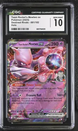 CGC 10 Team Rocket's Mewtwo ex 081/182 Destined Rivals Pokemon Card - Image 1