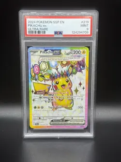 Pikachu EX 2024 Pokemon Surging Sparks EN Ultra Rare #219/191 PSA 9 MINT Card - Image 1