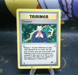 Giovanni 104/132 Rare Non Holo Gym Challenge Pokemon Trainer Card Vintage MP - Image 1