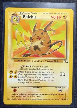 Pokemon TCG Raichu Card 29/62 Fossil Set Non-Holo Rare Unlimited 1999 WOTC LP - Image 1