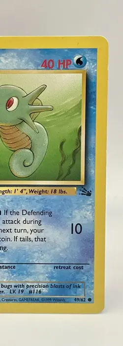 Horsea 49/62 Fossil Unlimited Common Non Holo Vintage 1999 Pokemon Card WOTC LP - Image 3