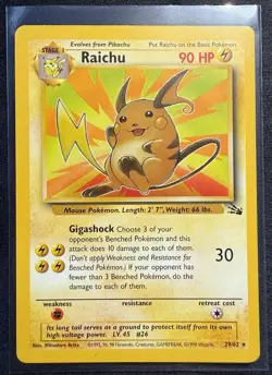 Pokemon TCG Raichu Card 29/62 Fossil Set Non-Holo Rare Unlimited 1999 WOTC LP - Image 1