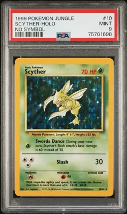 1999 Pokemon Jungle Scyther Holo No Symbol PSA 9 MINT - Image 1