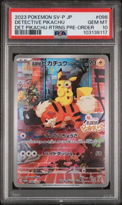 2023 POKEMON JAPANESE SV-P PROMO #098 DETECTIVE PIKACHU PSA 10 - Image 1