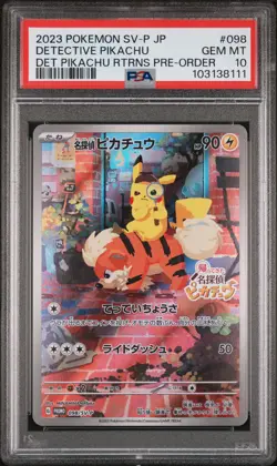 2023 POKEMON JAPANESE SV-P PROMO #098 DETECTIVE PIKACHU PSA 10 - Image 1