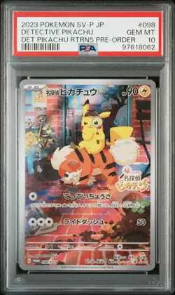 2023 POKEMON JAPANESE SV-P PROMO #098 DETECTIVE PIKACHU PSA 10 - Image 1