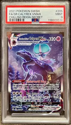 2021 Pokemon SWSH Chilling Reign Secret #205 SR Calyrex Vmax FA PSA 9 - Image 1